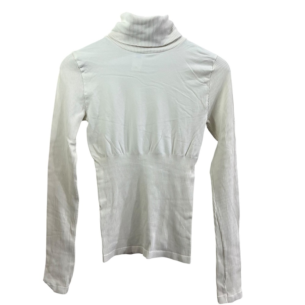 Bebe Turtleneck Top Cream Ribbed Knit Long Sleeve Womens Size P S USA Made